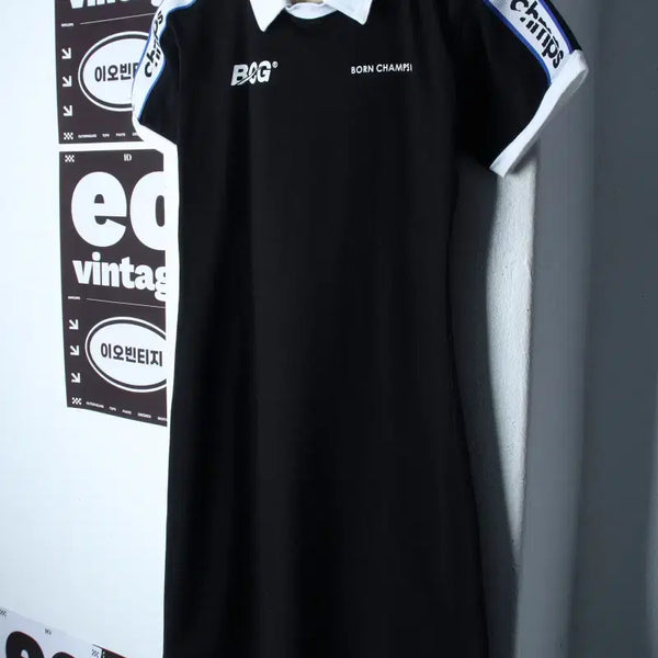 [BUNJANG] BongChans Dress Short Sleeve Collar Black Old School / W(M) 본챔스 드레스 원피스 카라 반팔 블랙 올드스쿨-H35018