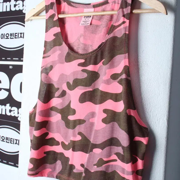 [BUNJANG] Pink Sleeveless T-Shirt (Size XS-S) / W(XS-S) 핑크 반팔 티셔츠 민소매 나시 카모-H35028