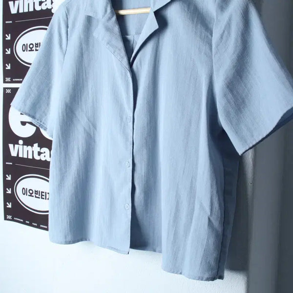 [BUNJANG] MIXXO Short-Sleeve Collar T-Shirt Blouse (Light Blue) / W(S) 미쏘 반팔 카라 티셔츠 셔츠 남방 블라우스 연블루-H35032