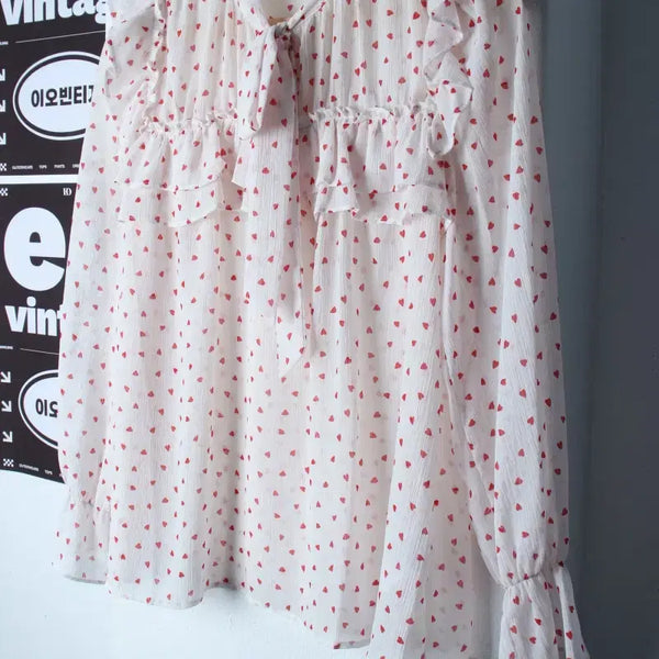 [BUNJANG] Missso Heart Pattern See-through Blouse / W(S) 미쏘 셔츠 남방 블라우스 하트패턴 시스루 키치-H35034