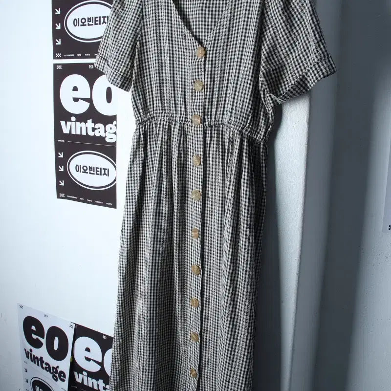 [BUNJANG] 8 Seconds Check Half-Sleeve V-Neck Dress / W(F) 에잇세컨즈 드레스 원피스 반팔 브이넥 체크-H35036