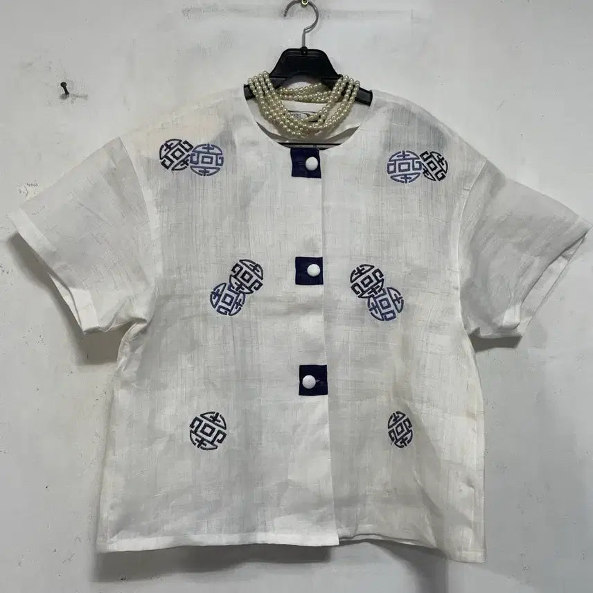 [BUNJANG] Linen Blend Embroidered Blouse Shirt / 특가새)N6734 모시 마 블라우스.셔츠.삼베.자수