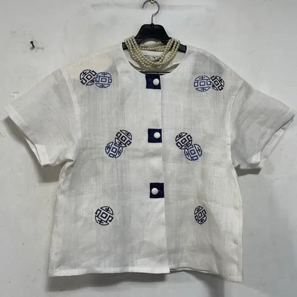 [BUNJANG] Linen Blend Embroidered Blouse Shirt / 특가새)N6734 모시 마 블라우스.셔츠.삼베.자수