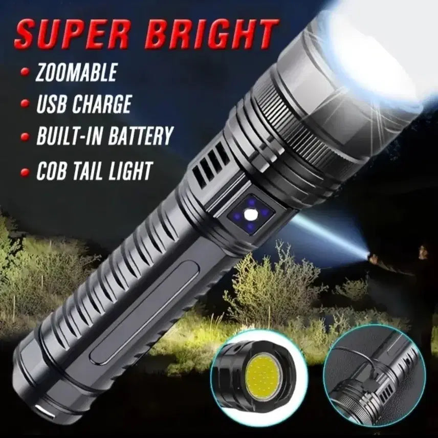 [BUNJANG] Super Bright LED Flashlight with Zoom, USB Charging, and COB Tail Light / (무료배송) 엄청 밝은 손전등,랜턴,후레쉬,손전등