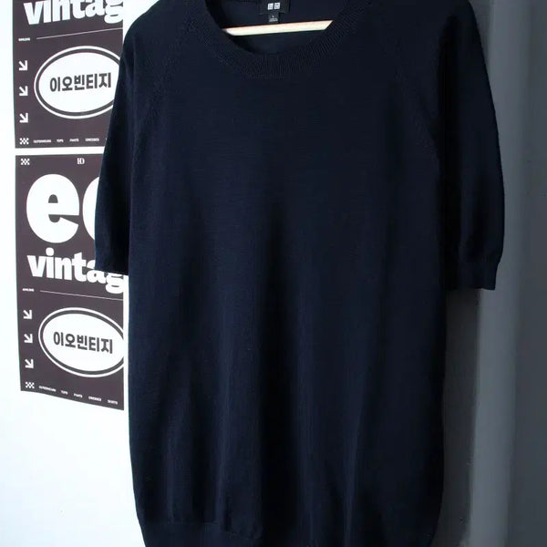[BUNJANG] Uniqlo Raglan Short Sleeve T-shirt Knit Navy (L-XL) / (L-XL) 유니클로 반팔 티셔츠 니트 나그랑 네이비 놈코어-H34947