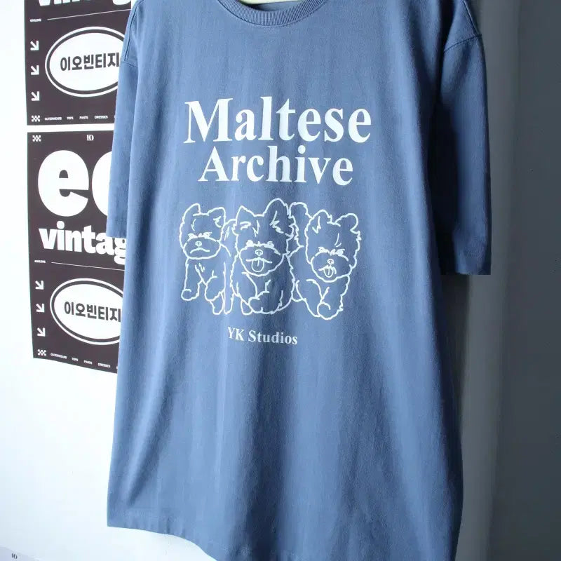 [BUNJANG] YK T-Shirt Short Sleeve Puppy Print Light Blue / (XL-2XL) 와이케이 반팔 티셔츠 강아지프린팅 연블루 키치-H3494