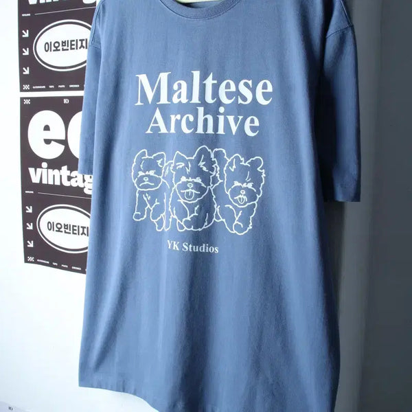 [BUNJANG] YK T-Shirt Short Sleeve Puppy Print Light Blue / (XL-2XL) 와이케이 반팔 티셔츠 강아지프린팅 연블루 키치-H3494