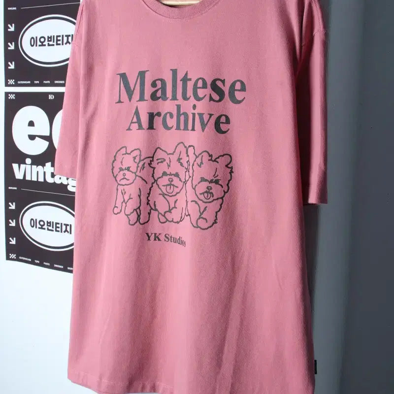 [BUNJANG] YK T-Shirt, Dog Print, Pink, Kitsch, XL-2XL / (XL-2XL) 와이케이 반팔 티셔츠 강아지프린팅 핑크 키치-H34952