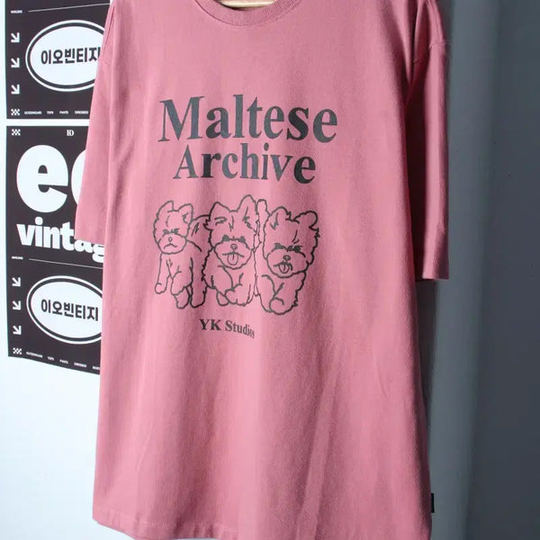 [BUNJANG] YK T-Shirt, Dog Print, Pink, Kitsch, XL-2XL / (XL-2XL) 와이케이 반팔 티셔츠 강아지프린팅 핑크 키치-H34952