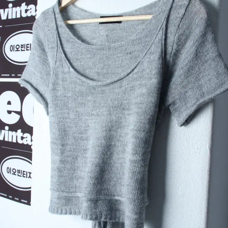 [BUNJANG] W Concept Vicky Half Sleeve T-shirt Knit Layered Grey Normcore / W(F) 비키 반팔 티셔츠 니트 레이어드 그레이 놈코어-H34956