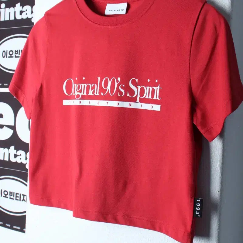 [BUNJANG] W(F) Studio Cropped T-Shirt Red Old School / W(F) 스튜디오 반팔 티셔츠 새상품 크롭 레드 올드스쿨-H34957