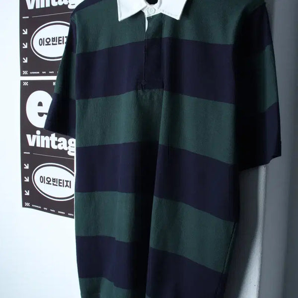 [BUNJANG] TOPTEN Striped Rugby T-Shirt Green (L-XL) / (L-XL) 탑텐 반팔 카라 티셔츠 스트라이프 럭비 그린-H34958