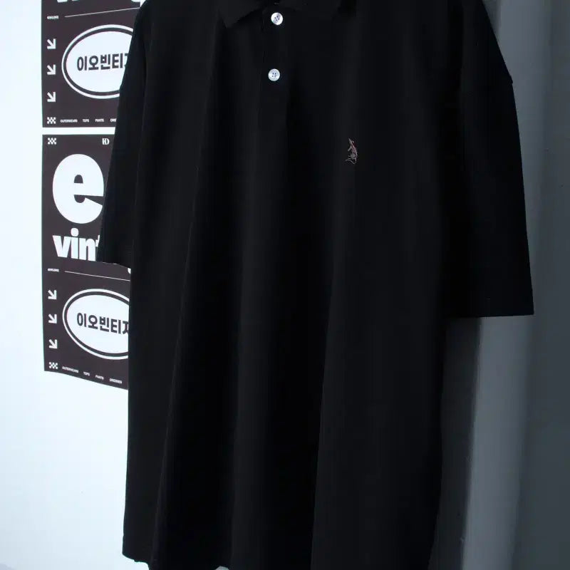 [BUNJANG] Espionage Oversized Black Amekaji Collar T-Shirt / (F) 에스피오나지 반팔 카라 티셔츠 오버핏 블랙 아메카지-H34963