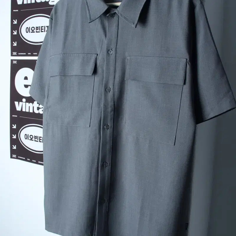 [BUNJANG] Trillion Half-Sleeve Collar T-Shirt / (M-L) 트릴리온 반팔 카라 티셔츠 셔츠 남방 포켓 아메카지-H3496