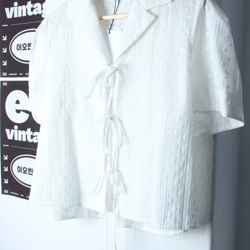 [BUNJANG] W(F) Grove Short Sleeve Collar T-shirt / W(F) 그로브 반팔 카라 티셔츠 새상품 셔츠 남방 화이트-H34965