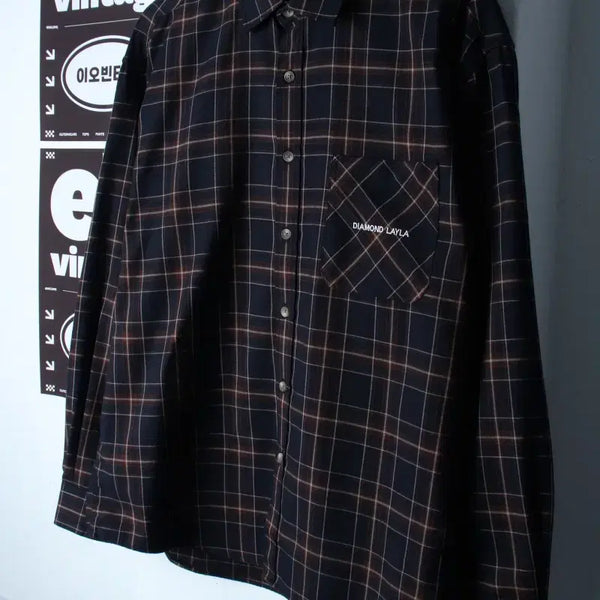 [BUNJANG] Diamond Leila Check Shirt Navy / (M-XL) 다이아몬드 레이라 셔츠 남방 체크 네이비 아메카지-H3497