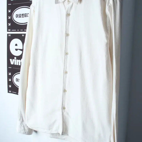 [BUNJANG] Zara Solid Cotton Shirt - Ivory / (XL-2XL) 자라 셔츠 남방 아이보리 무지 면 아메카지-H34974