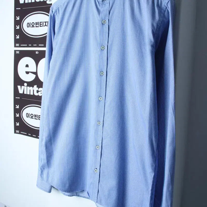 [BUNJANG] S-M Stripe Shirt Light Blue / (S-M) 망고 셔츠 남방 스트라이프 연블루 놈코어-H34977