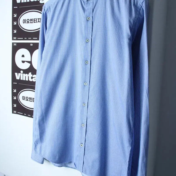 [BUNJANG] S-M Stripe Shirt Light Blue / (S-M) 망고 셔츠 남방 스트라이프 연블루 놈코어-H34977
