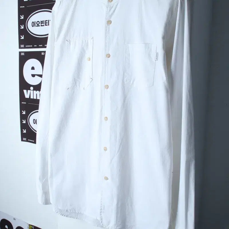 [BUNJANG] MONOFLOW White Plain China Collar Pocket Shirt / (M-L) 모노플로우 셔츠 남방 차이나넥 포켓 무지 화이트-H34979