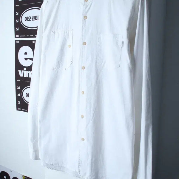 [BUNJANG] MONOFLOW White Plain China Collar Pocket Shirt / (M-L) 모노플로우 셔츠 남방 차이나넥 포켓 무지 화이트-H34979