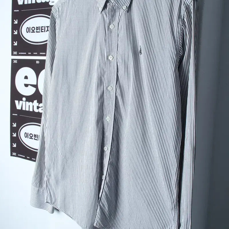 [BUNJANG] Beanpole Striped Shirt / (L) 빈폴 셔츠 남방 스트라이프 카키 아메카지-H34981