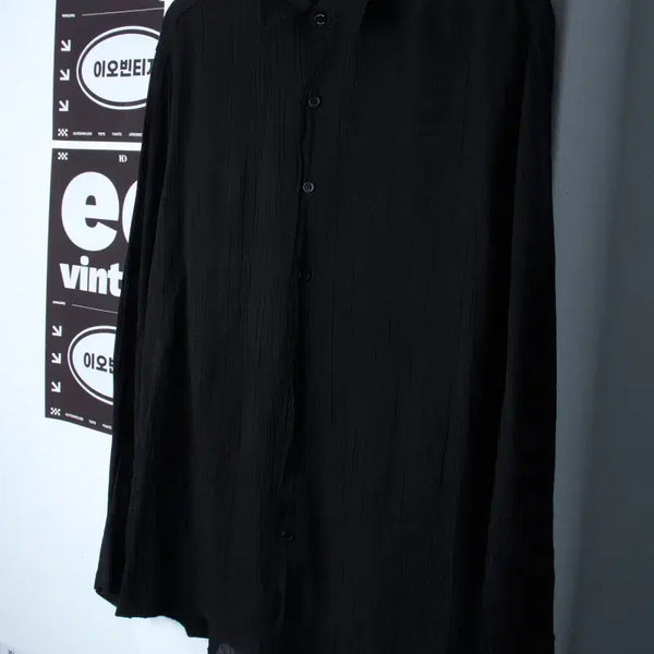 [BUNJANG] Tripsense Black Plain Pleats Shirt / (XS-M) 트립르센스 셔츠 남방 무지 블랙 플리츠 놈코어-H34982