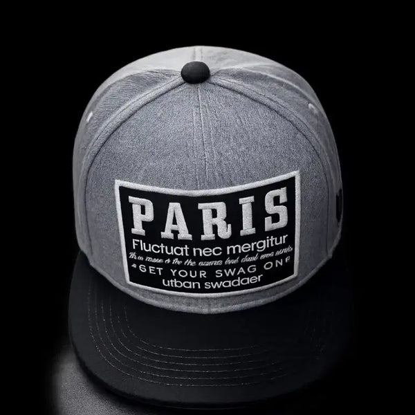 [BUNJANG] Urban Swagger Paris Embroidered Snapback Cap Grey Black / 스냅백 볼캡 파리 자수 그레이 블랙