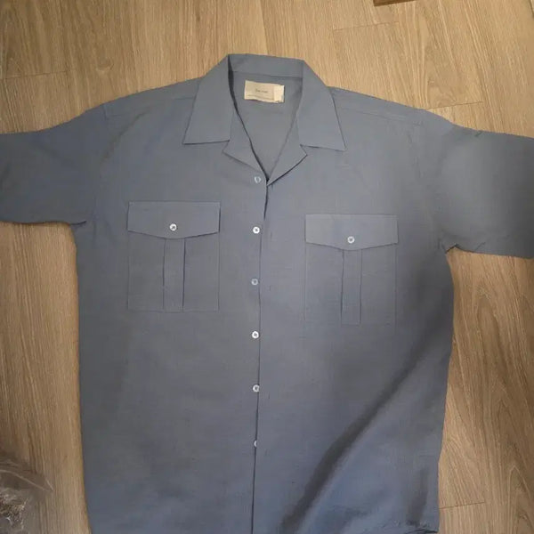 [BUNJANG] Oversized Fit Linen Big Pocket Sky Blue Short Sleeve Shirt Size 105 / 오버핏  린넨  빅 포켓  스카이블루 반팔 셔츠 105사이즈