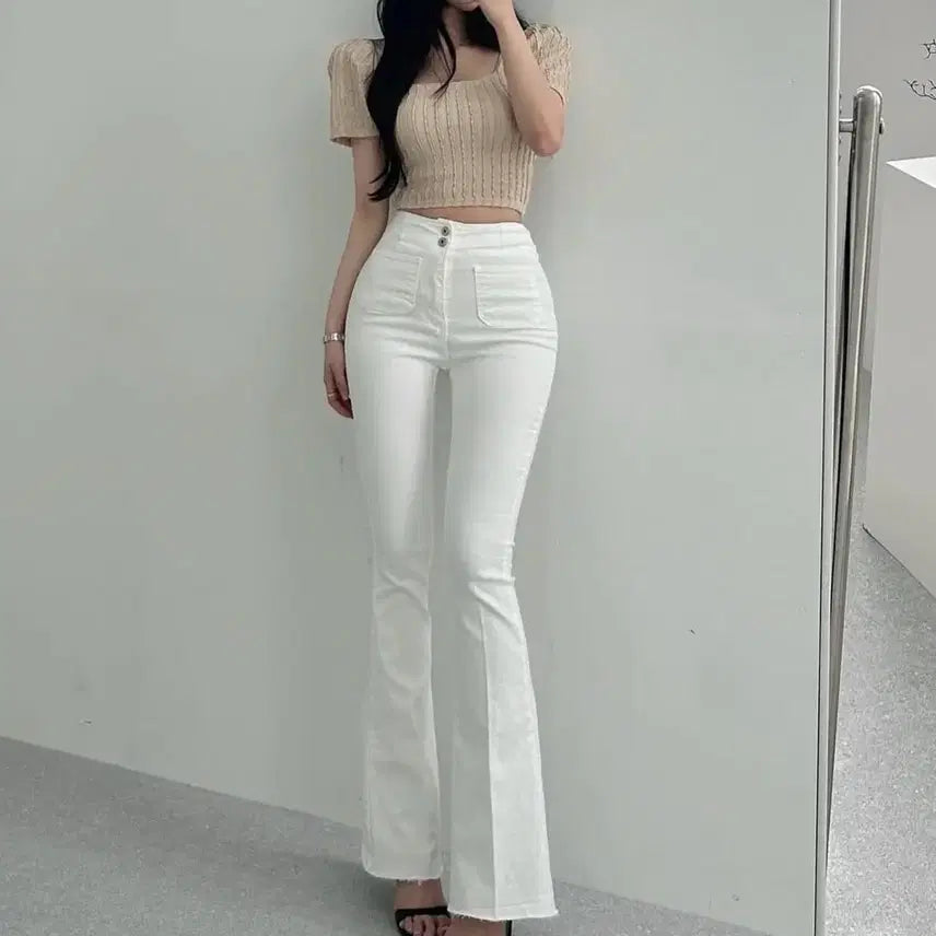 [BUNJANG] The Magnolia Brand High-Waisted Bootcut Denim Pants - White / 하이웨스트 부츠컷 데님 팬츠 화이트