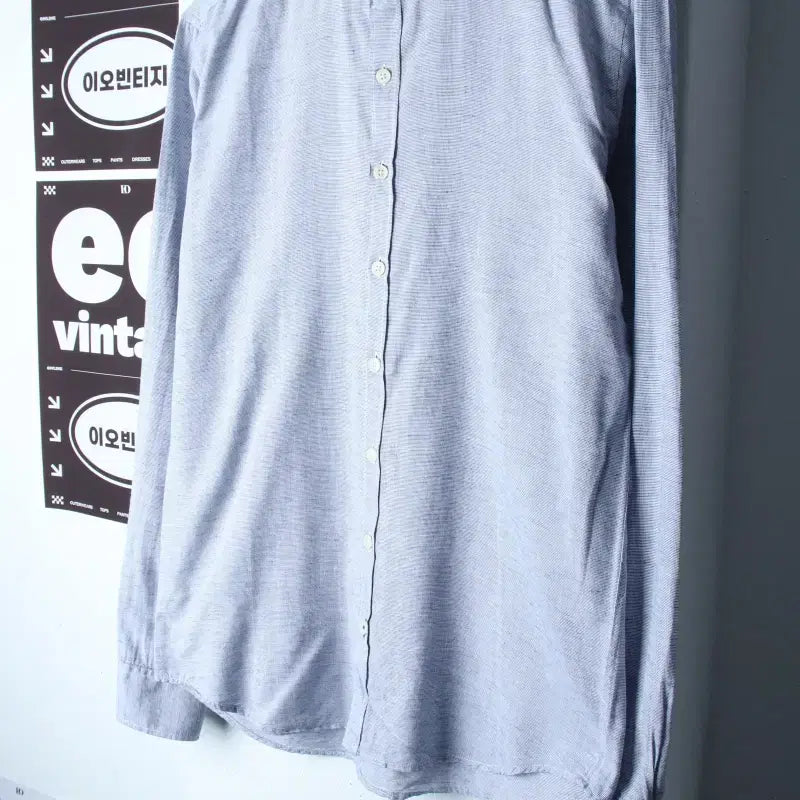 [BUNJANG] S-M Checkered Mandarin Collar Shirt Light Blue / (S-M) 망고 셔츠 남방 차이나넥 체크 연블루-H34849