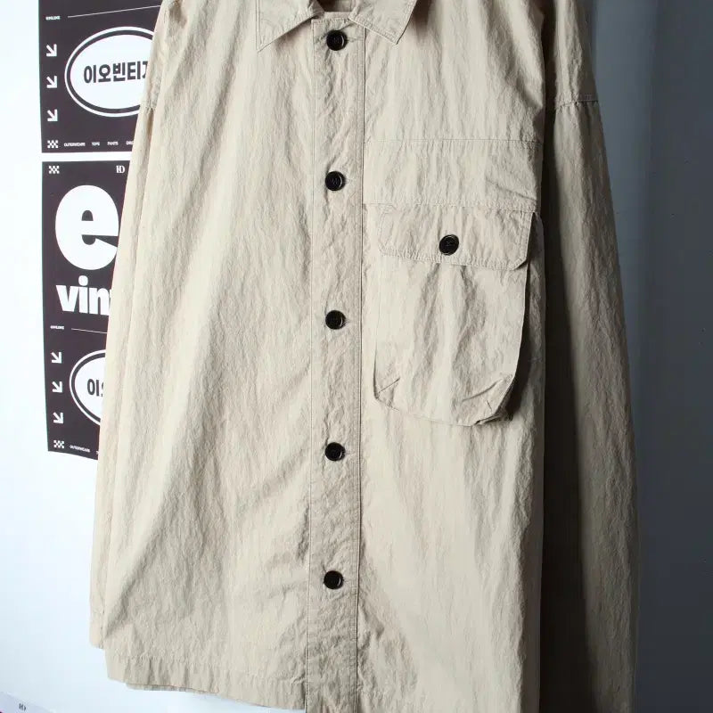 [BUNJANG] Unisex Zip-Up Windbreaker Jumper Jacket - Beige Pocket Nylon (M-XL) / (M-XL) 집업 바람막이 점퍼자켓 베이지 포켓 나일론-H34852