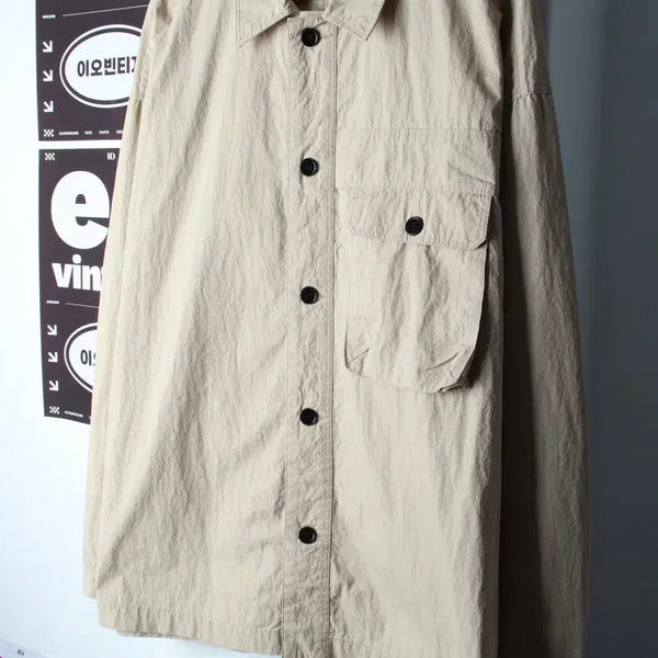 [BUNJANG] Unisex Zip-Up Windbreaker Jumper Jacket - Beige Pocket Nylon (M-XL) / (M-XL) 집업 바람막이 점퍼자켓 베이지 포켓 나일론-H34852