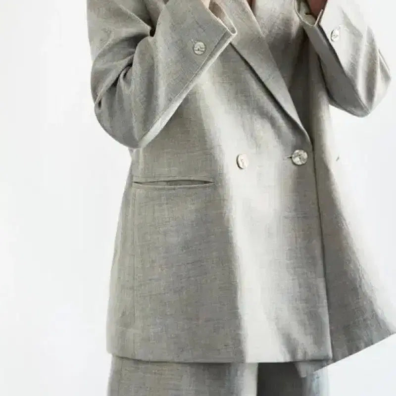 [BUNJANG] Akro 100% Linen Jacket with Mother-of-Pearl Buttons - Grey / 아크로 akro 린넨100% 자개단추 자켓 그레이 올드머니룩출근룩오피스룩