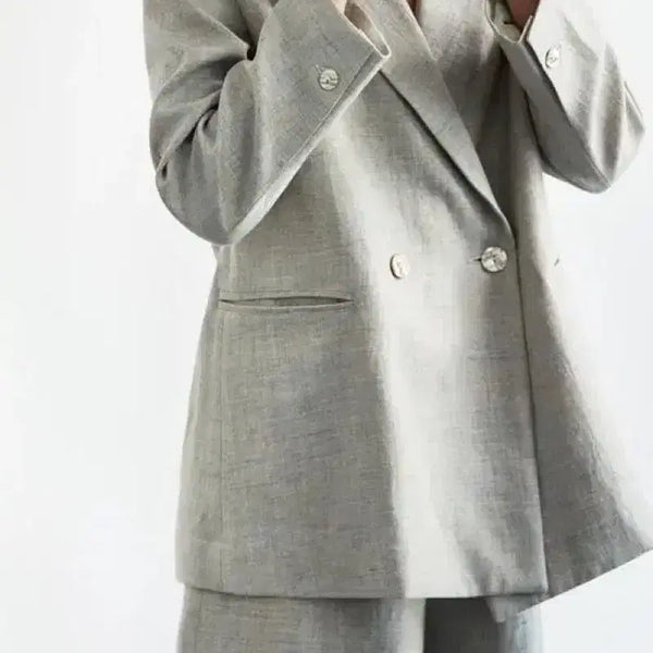 [BUNJANG] Akro 100% Linen Jacket with Mother-of-Pearl Buttons - Grey / 아크로 akro 린넨100% 자개단추 자켓 그레이 올드머니룩출근룩오피스룩