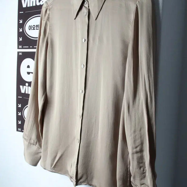 [BUNJANG] Massimo Dutti Satin Plain Shirt Blouse Beige / W(L) 마시모두띠 셔츠 남방 블라우스 새틴 베이지 무지-H34863
