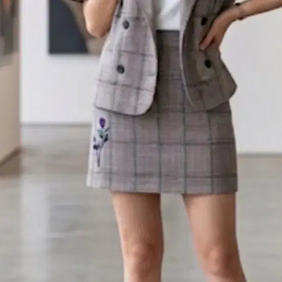 [BUNJANG] Running High Check Pattern Short Sleeve Jacket and Skirt Set / 러닝하이 체크무늬반팔 자켓 스커트 세트