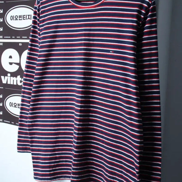 [BUNJANG] Tommy Hilfiger Striped Long Sleeve T-Shirt Navy / W(XL) 타미힐피거 긴팔티셔츠 스트라이프 네이비 올드스쿨-H34883