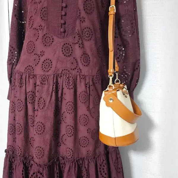 [BUNJANG] Wine Lace Dress with Pockets and Button Detail / 와인 레이스 주머니 단추 안감 원피스..반품 49 길이 108