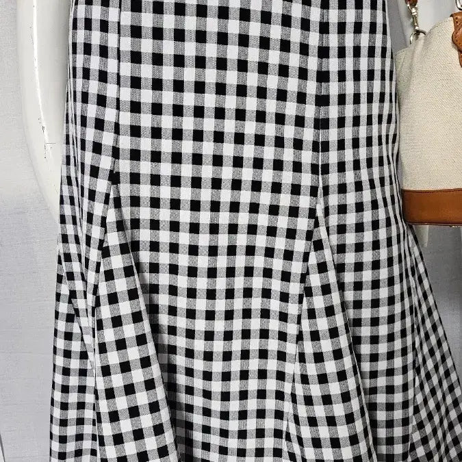 [BUNJANG] White Black Check Skirt with Back Band and Zipper / 흰 검정 체크 뒤 밴드 안감 자크 치마...반품 32-37 길이 71