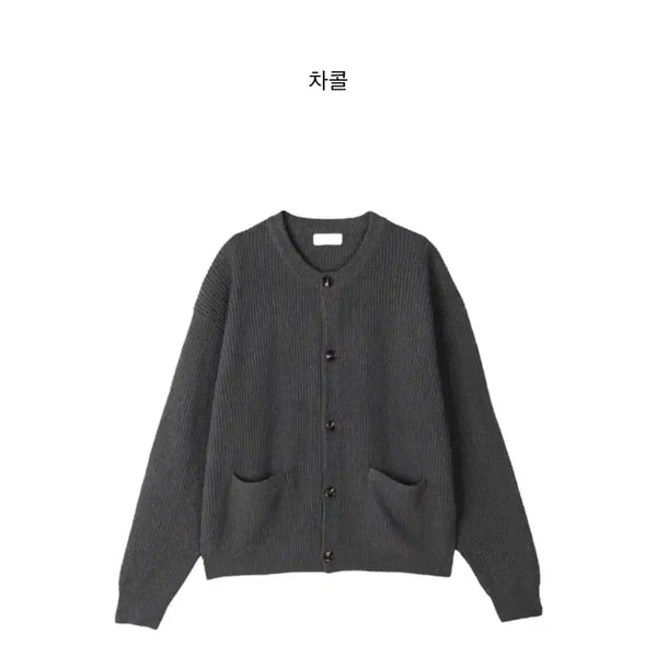 [BUNJANG] Charcoal Round Neck Cardigan / 차콜 라운드넥 가디건