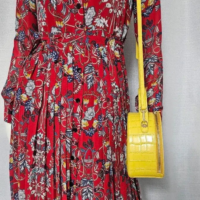 [BUNJANG] Red Button Belted Dress / 상태굿 빨강 단추 안감 벨트 원피스..반품 48 길이 100