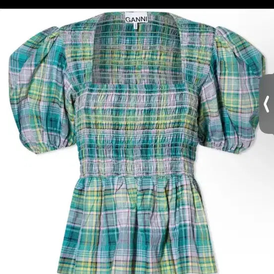 [BUNJANG] GANNI Check Puff Shirring Smock Blouse / 가니 체크 퍼프 셔링 스모크블라우스