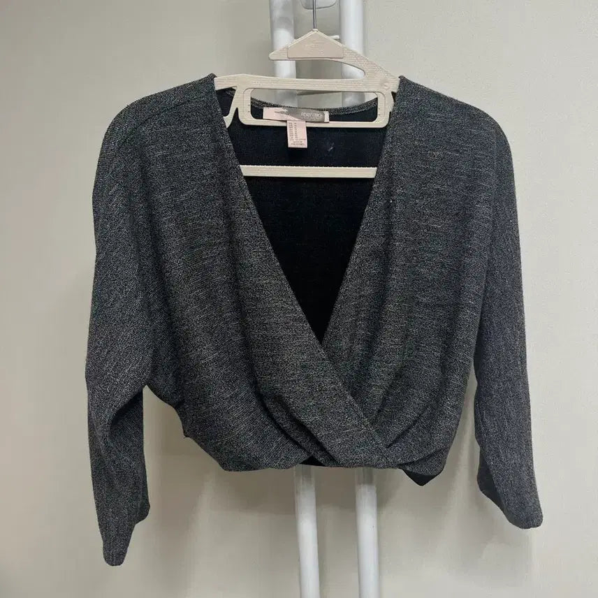 [BUNJANG] Forever 21 Cropped Shirred Grey Charcoal T-Shirt / 포에버21 크롭 셔링 그레이 차콜 티셔츠