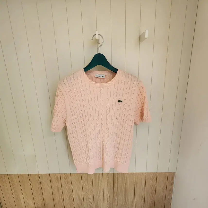 [BUNJANG] Lacoste Women's Cable Knit Short Sleeve Crewneck Sweater / (새상품) 라코스테 여성 케이블 반팔 크루넥 스웨터 (니트) (꽈배기)