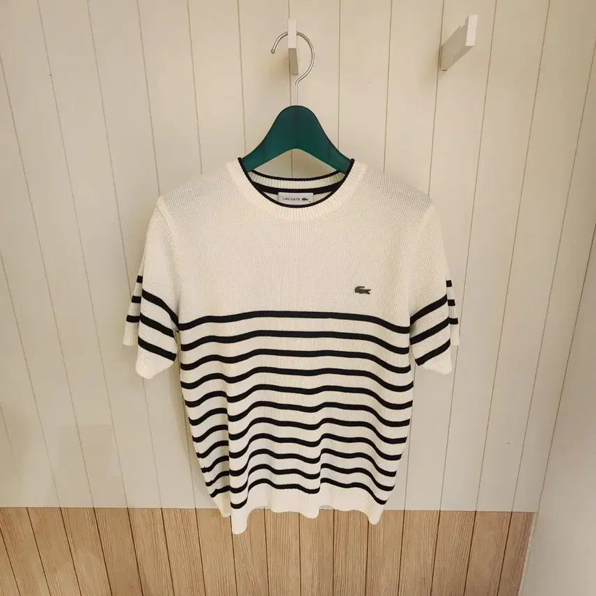[BUNJANG] Lacoste Women's Striped Short Sleeve Sweater Knit / (새상품) 라코스테 여성 스트라이프 반팔 스웨터 (니트)