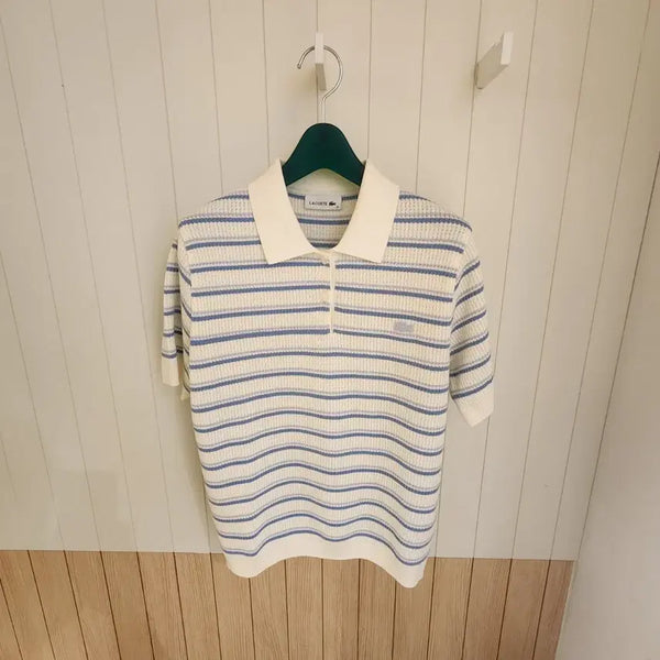 [BUNJANG] Lacoste Women's Striped Sweater Polo Shirt / (새상품) 라코스테 여성 스트라이프 스웨터 폴로 셔츠 (카라티)