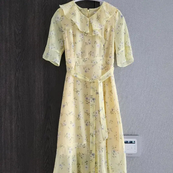 [BUNJANG] Roem Floral Chiffon Long Dress / 새상품급) 로엠 프릴 쉬폰 롱 원피스 55