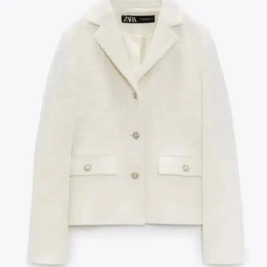 [BUNJANG] Zara Cubic Tweed Jacket White / 자라 큐빅 트위드 자켓 화이트
