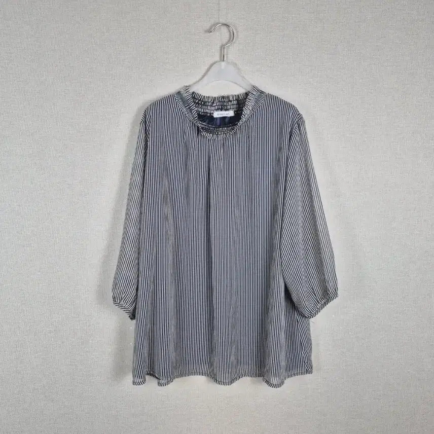 [BUNJANG] Plus Size Black Stripe See-Through Sleeve Blouse / (#77,88추천/3L)빅사이즈 블랙 스트라이프 소매시스루 블라우스